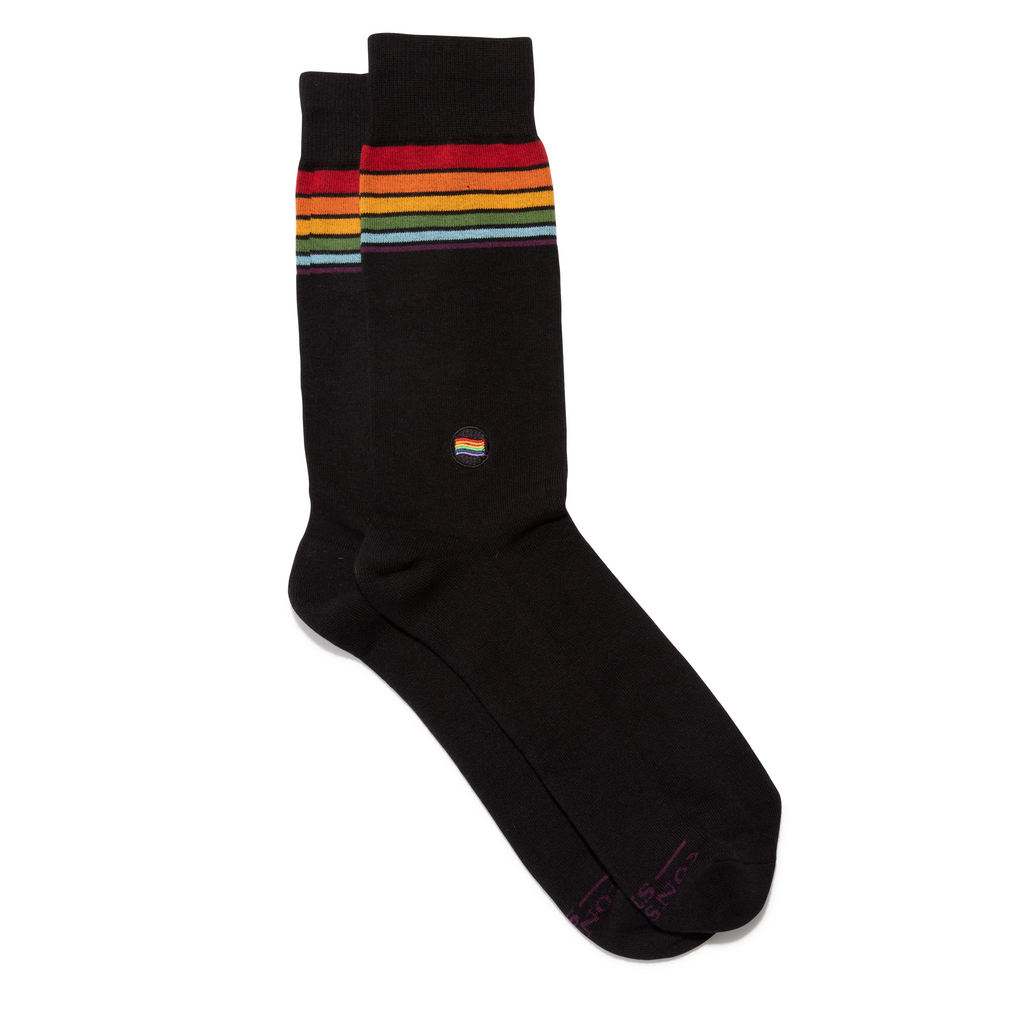 Conscious Step Organic Cotton Socks that Save LGBTQ Lives The Trevor Project - Rainbow Stripe on Black