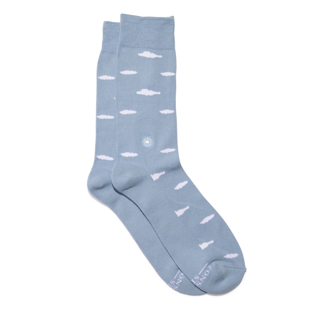 Conscious Step Organic Cotton Socks that Support Mental Health NAMI - Clouds on Blue Crew
