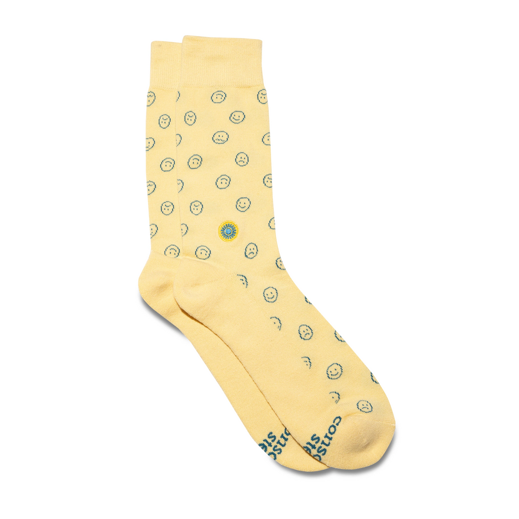 Conscious Step Organic Cotton Socks that Support Mental Health NAMI - Facial Expressions on Yellow Crew