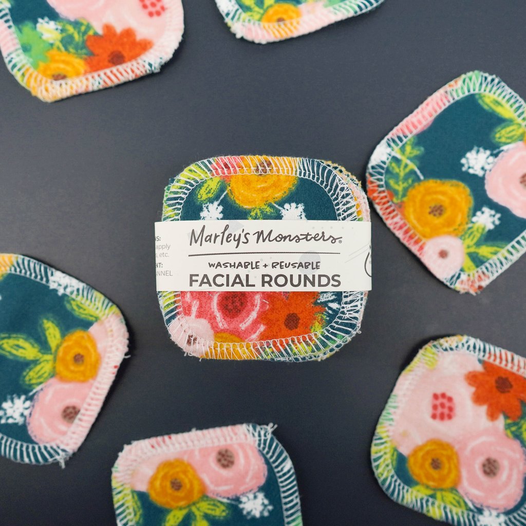 Marley's Monsters Reusable Cloth Flannel Facial Rounds - Fall Floral
