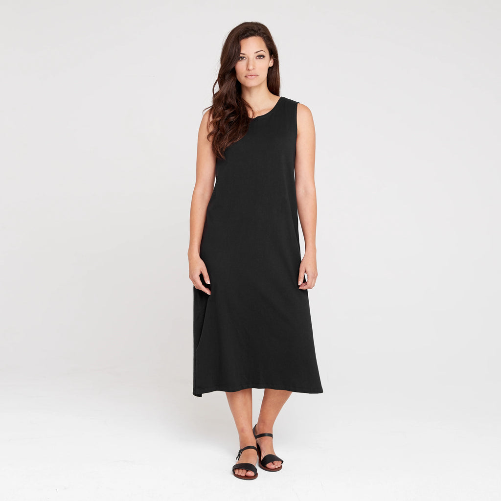 Dorsu Cotton Jersey Relaxed Tank Dress in Black