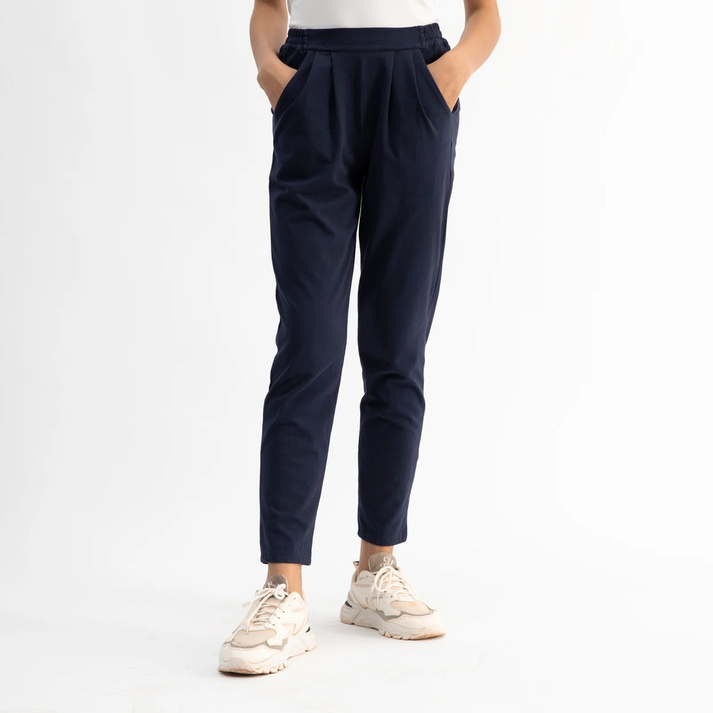 Dorsu Cotton Jersey Slouch Pants in Navy