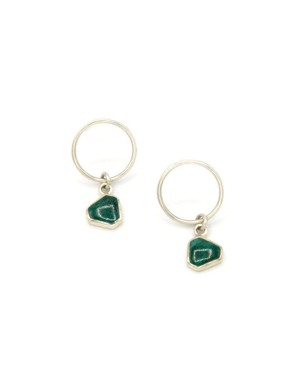 Drop Circle Sterling Studs with chrysocolla stone