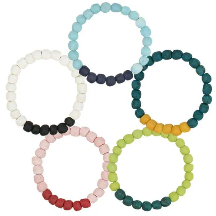Global Mamas Fair Trade Recycled Glass Bead Color Block Pearls Bracelet - Set of 5
