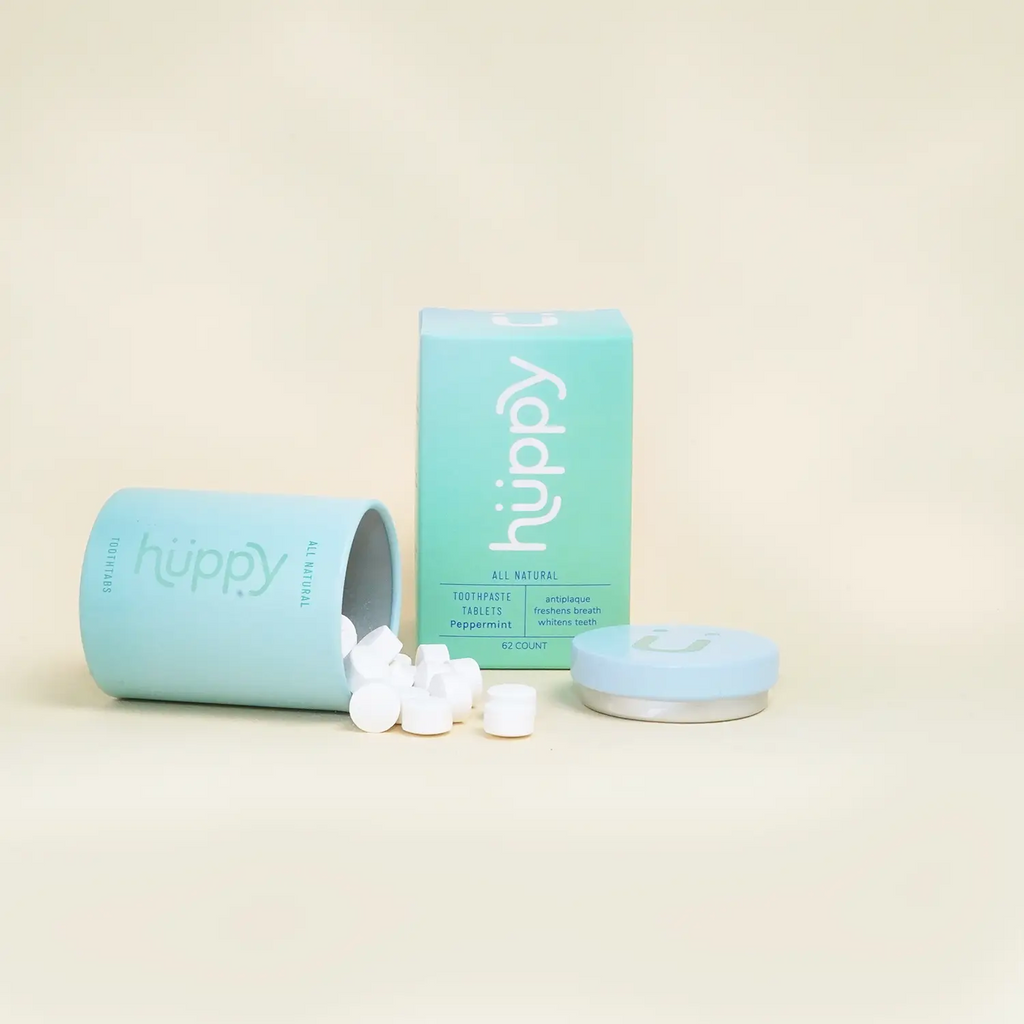 Huppy Zero Waste Peppermint Toothpaste Tablets - Natural + Plastic Free + Fluoride Free