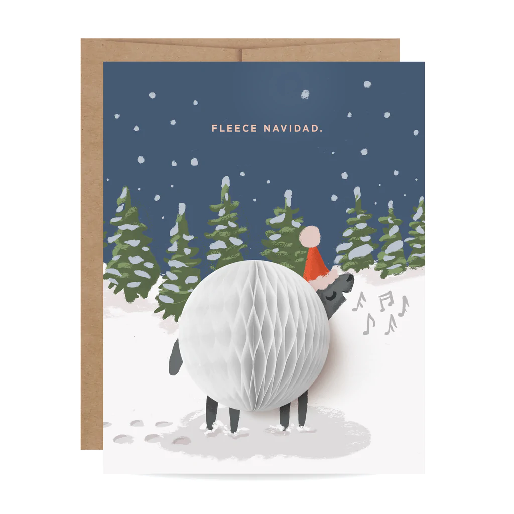 Inklings Paperie Pop-Up Greeting Card - Lamb Fleece Navidad