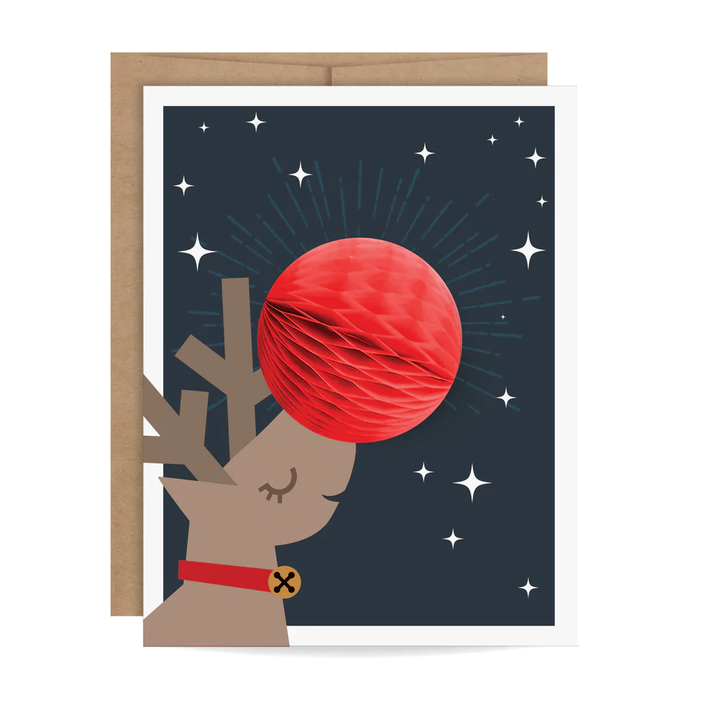 Inklings Paperie Pop-Up Greeting Card - Reindeer Rudolph