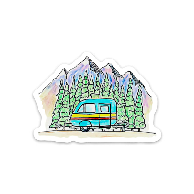 Kevin & Kaia Local Artist Sticker - Camper in the Mountains