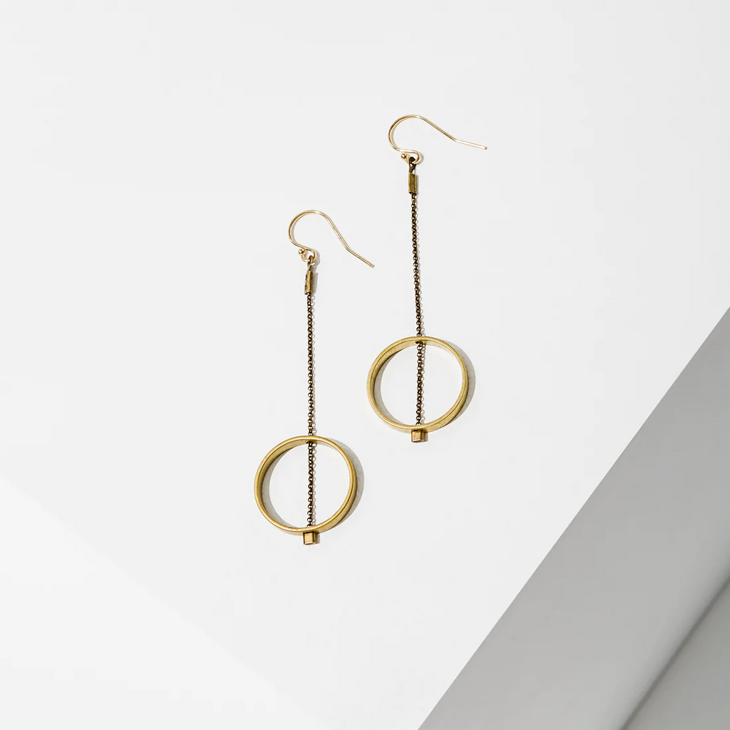 Larissa Loden Jewelry Dangling Gold Horizon Circle Earrings