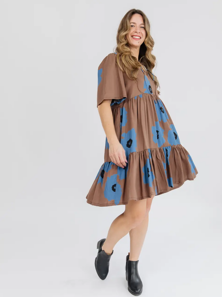 Mata Traders Adelaide Tiered Mini Dress in Dark Oak