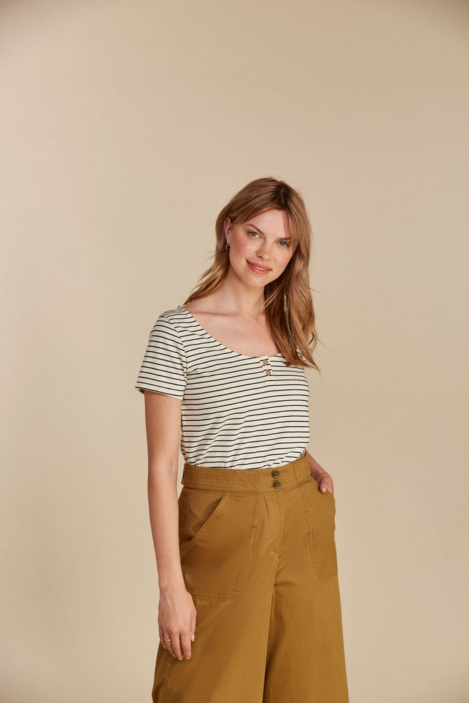 People Tree Certified Organic Cotton Tianna Navy Striped Top
