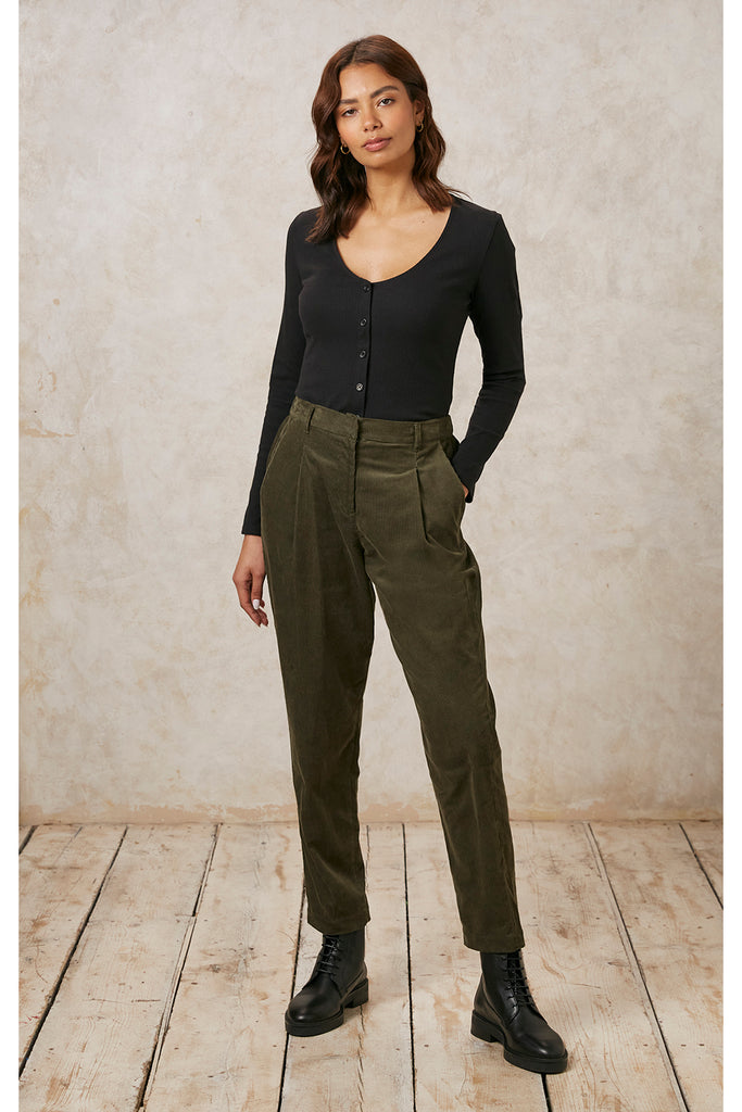 People Tree GOTS Certified Organic Cotton Annis Corduroy Trousers in Khaki