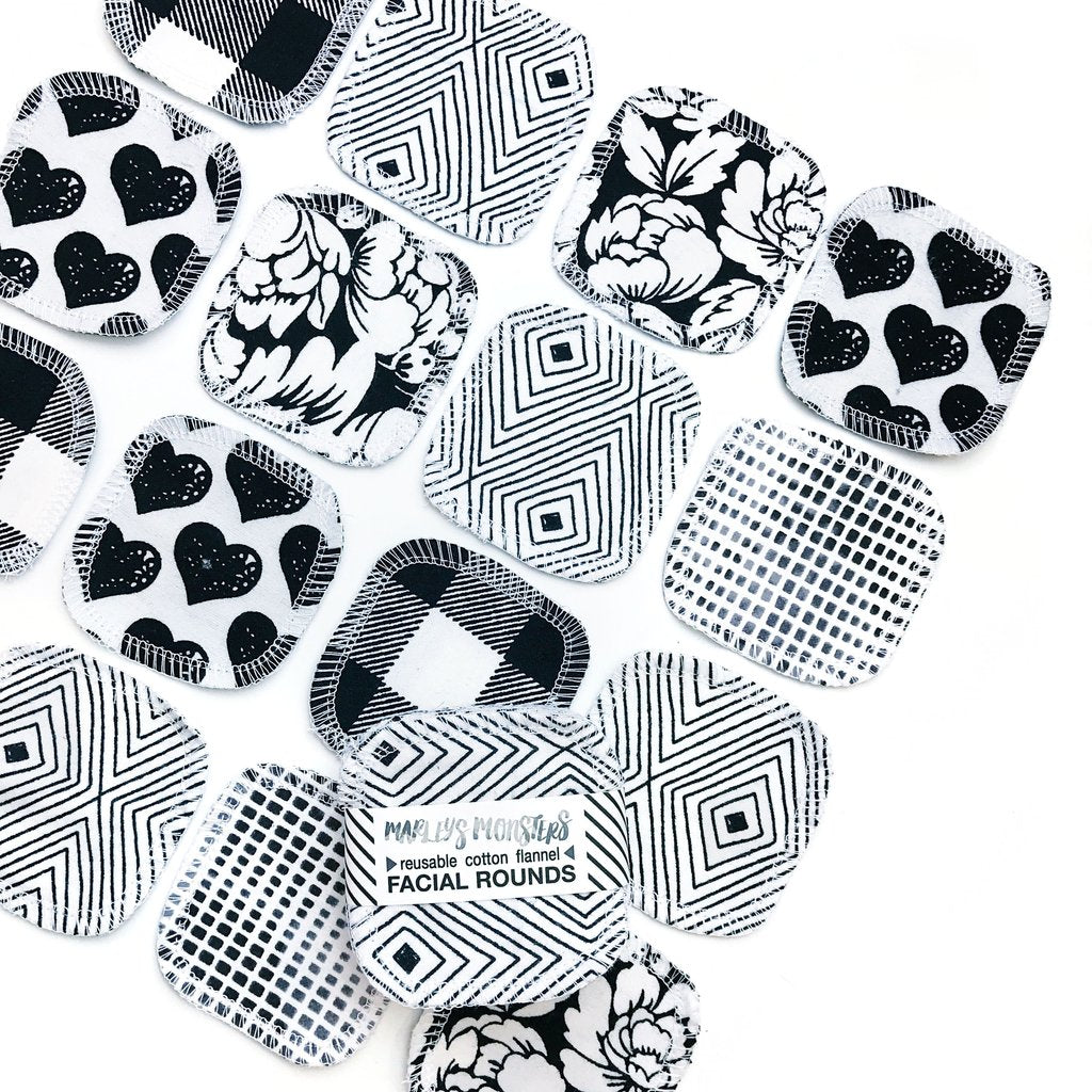 Marley's Monsters Reusable Cloth Flannel Facial Rounds - Monochrome Prints