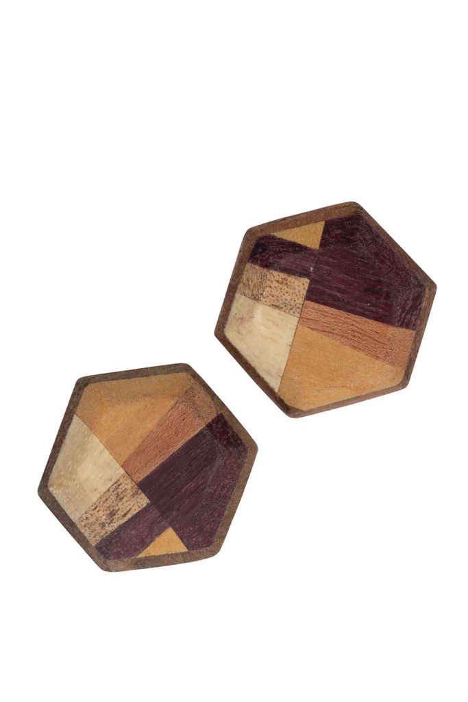 Ten Thousand Villages Handmade Wooden Hexagon Stud Earrings
