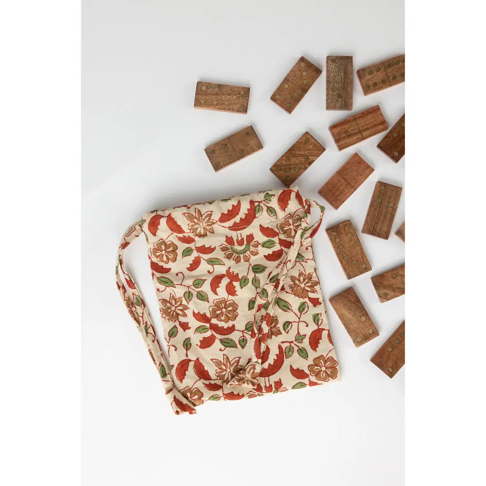 Ten Thousand Villages Wooden Fun Dominoes Set with Drawstring Bag