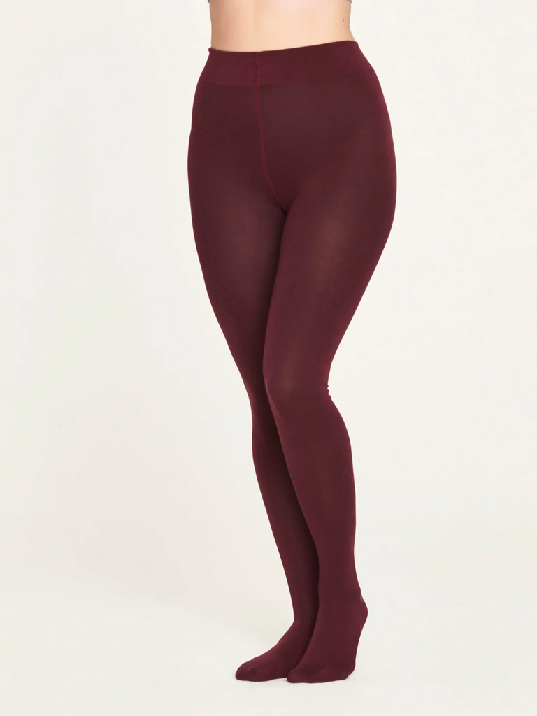 Thought Elgin Bamboo Essential Plain Tights - Aubergine Red