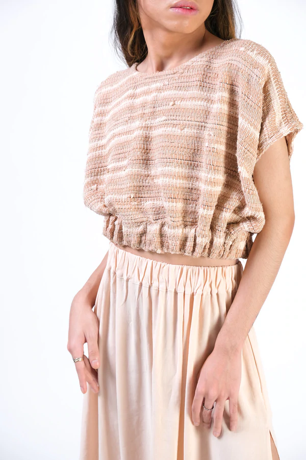tonlé Srey Handwoven Cinched Top in Blush