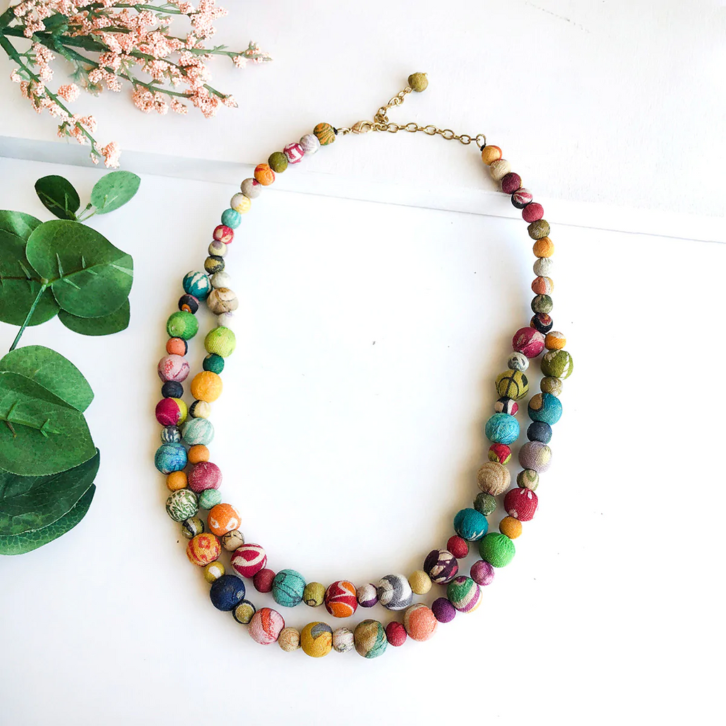 WorldFinds Fair Trade Handmade Kantha Bead Tandem Two-Strand Necklace