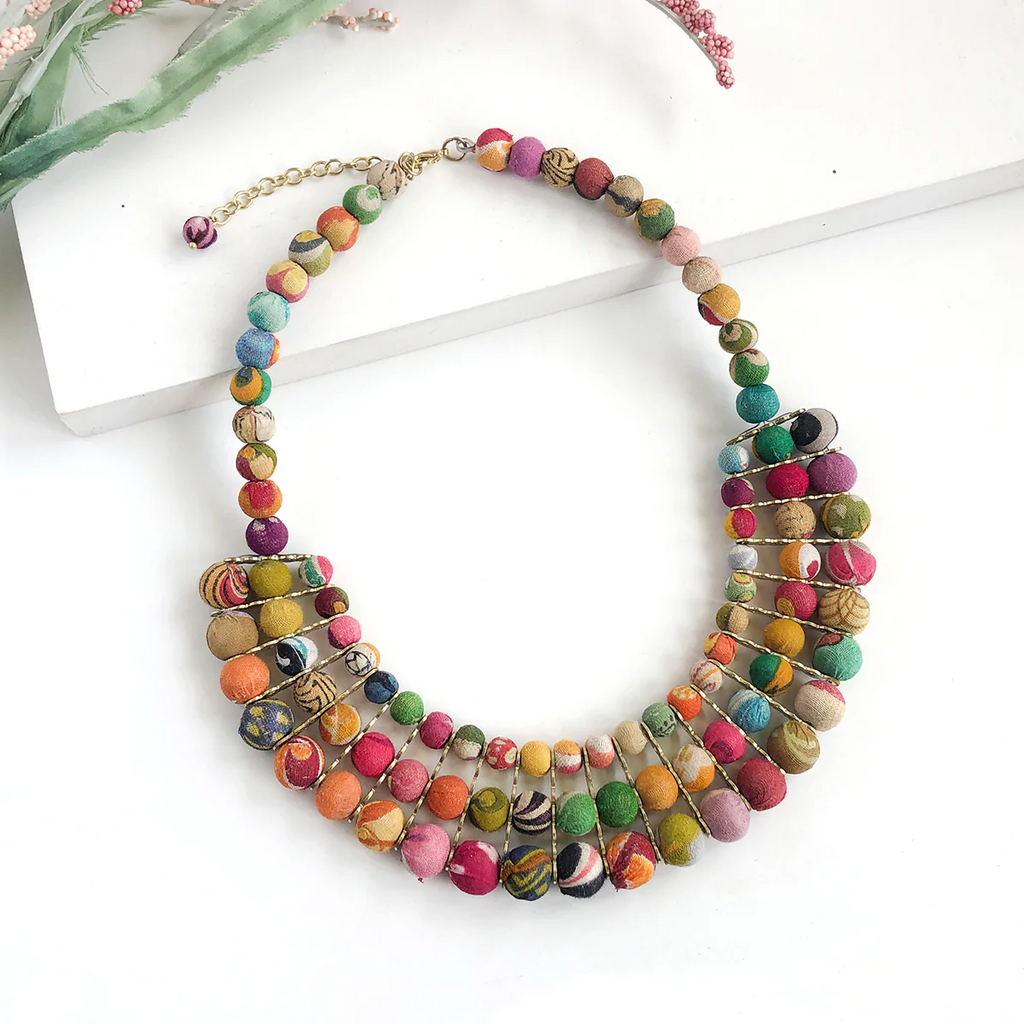 WorldFinds Fair Trade Handmade Kantha Gilded Collar Necklace