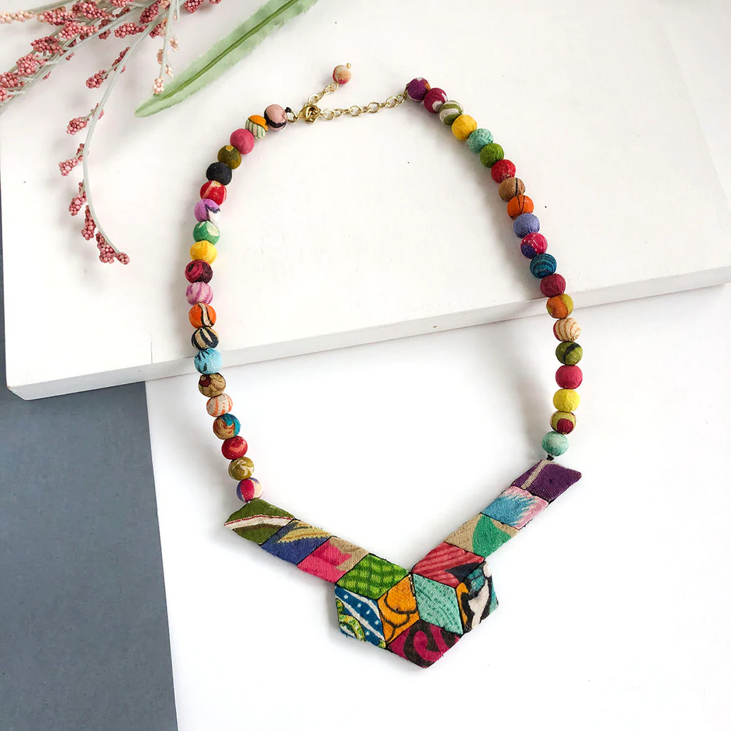 WorldFinds Fair Trade Handmade Kantha Stained Glass Necklace