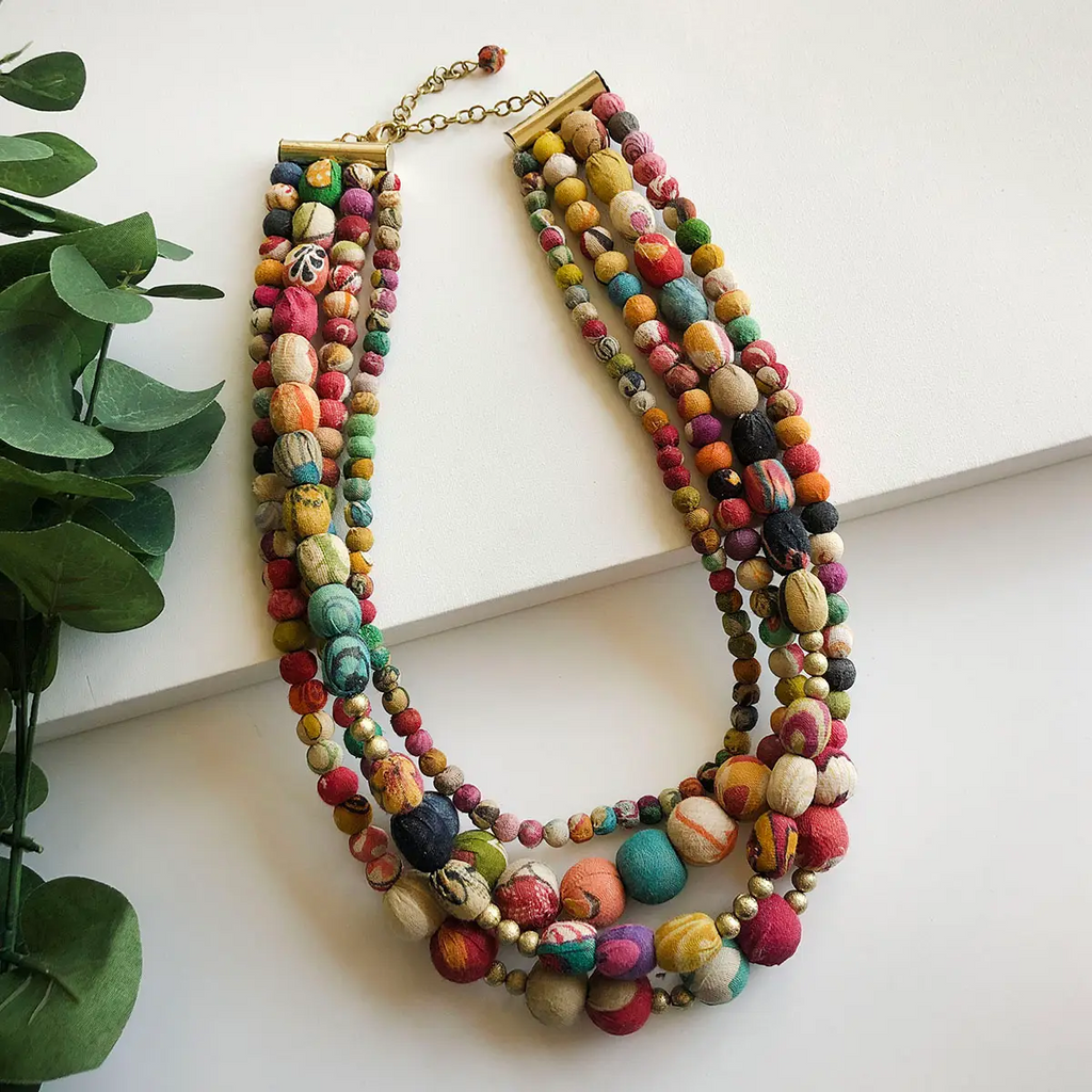 WorldFinds Handmade Fair Trade Beaded Kantha Aura Multi-Strand Necklace
