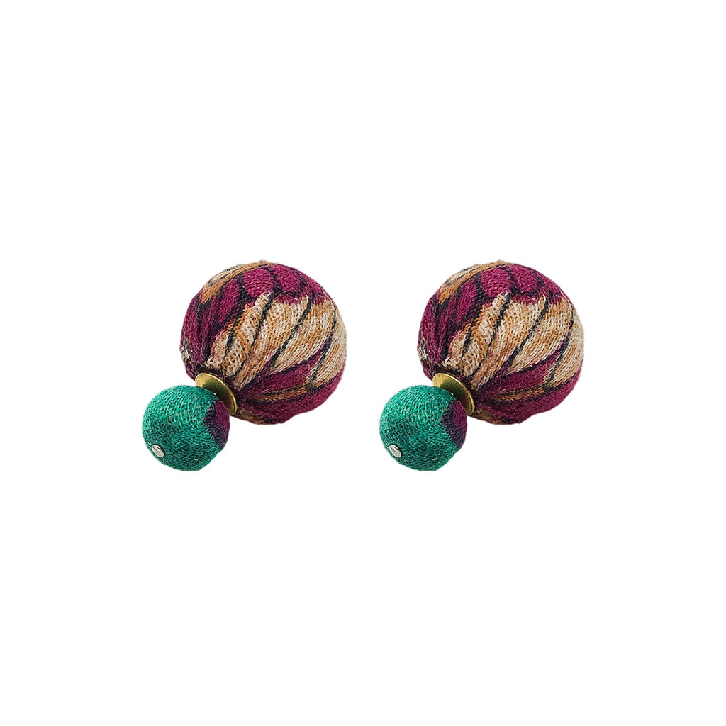 WorldFinds Handmade Kantha Double Ball Post Earrings