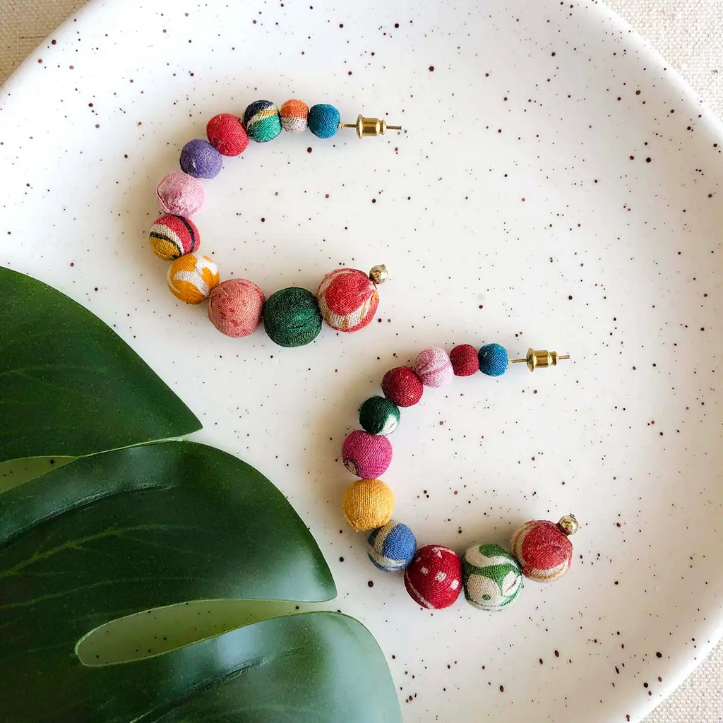 WorldFinds Fair Trade Handmade Kantha Conch Hoop Earrings