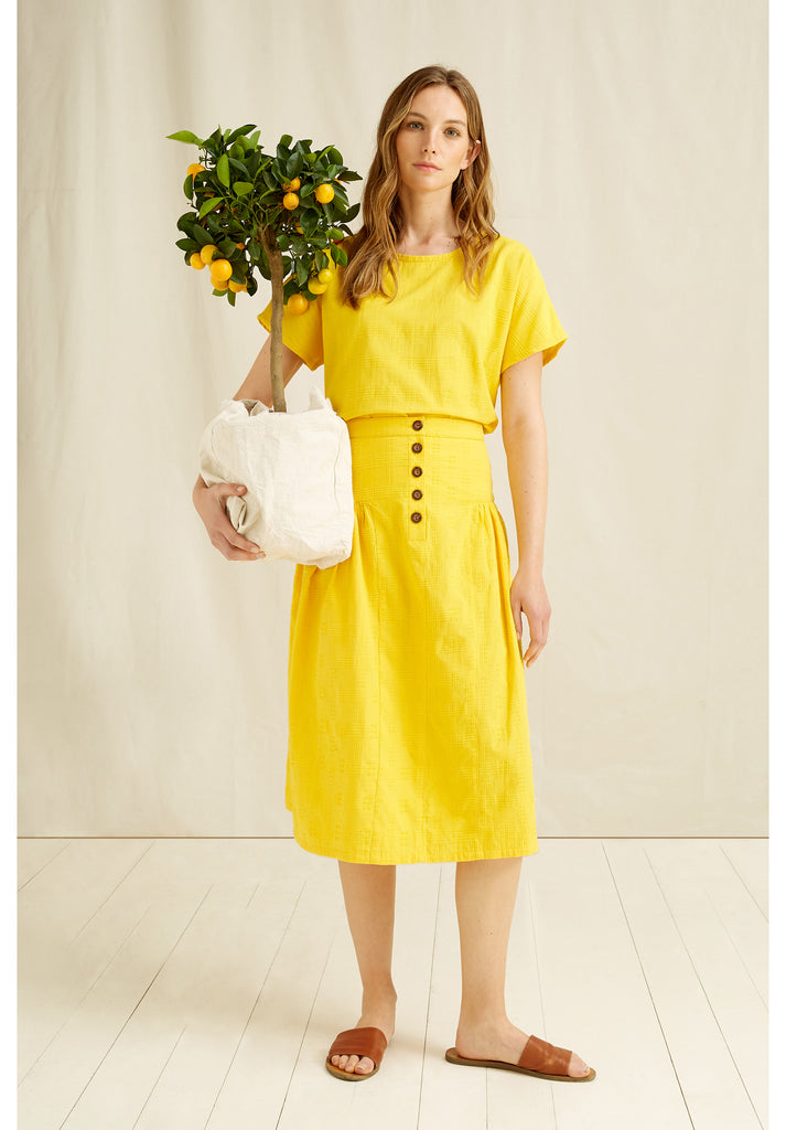 Organic Cotton Handwoven Yellow Epperly Midi Skirt - Fair Trade