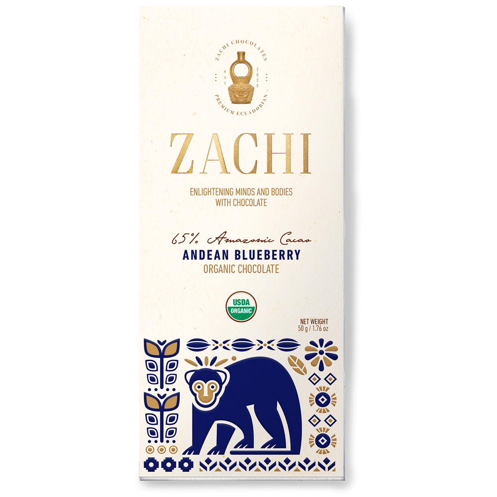 Zachi Chocolate Organic 65% Amazonic Cacao Bar with Andean Blueberry
