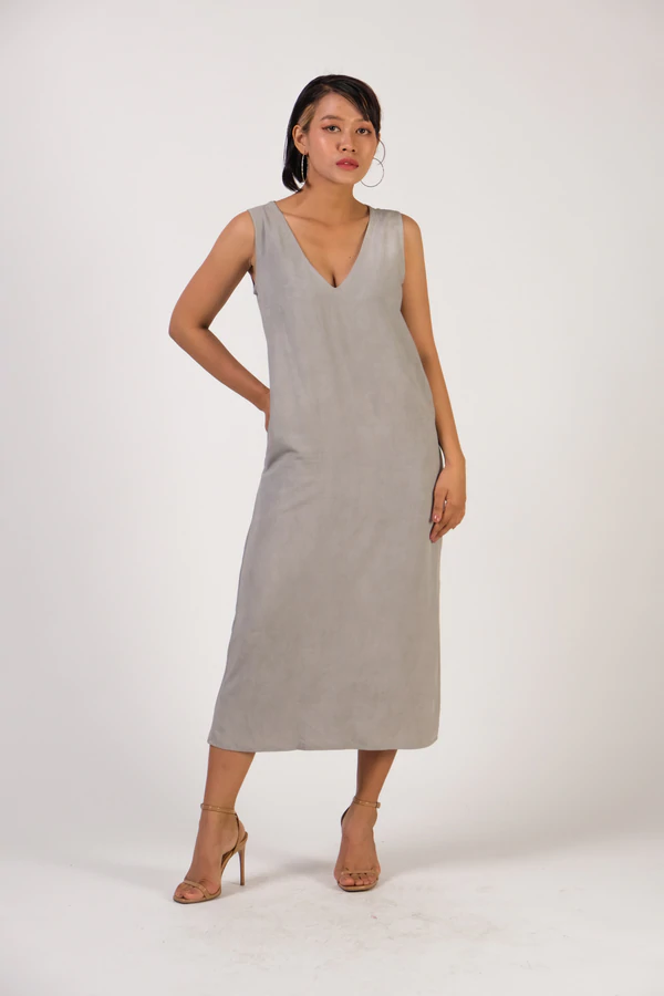 tonlé Nuon Pocket Dress in Slate Rayon
